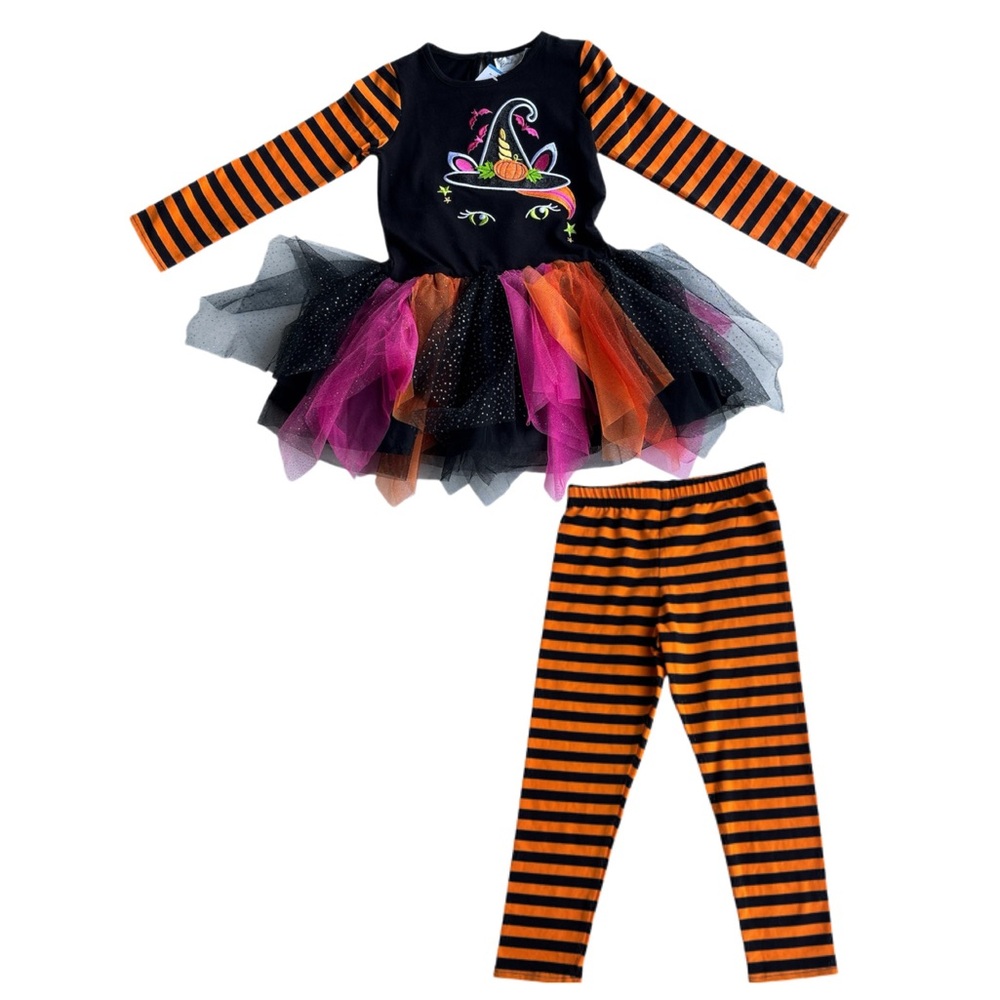 Emily Rose Girls Witch Cat Applique Halloween Tutu & Legging 2 Piece Set Size 4T